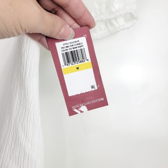 NWT Vince Camuto Falling For Florals Puff Sleeve Top Lace Ruffled New Ivory Sz M - Picture 9 of 11